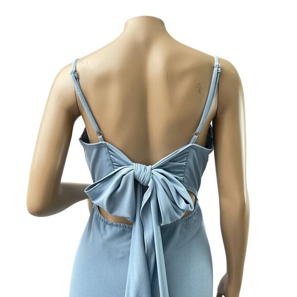 Birdy Grey Benny‎ Crepe Maxi Formal Bridesmaid Dress Dusty Blue Large NWT - Picture 8 of 14